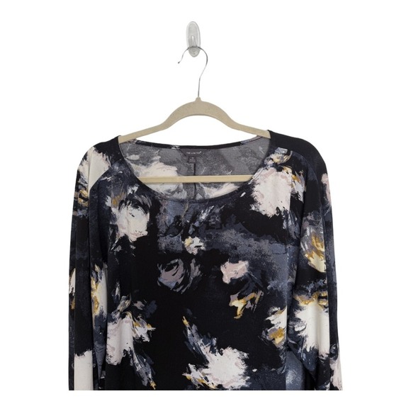 The Limited Abstract Watercolor Long Sleeve Basic Tee Plus Size 1X Navy Black - Picture 2 of 6